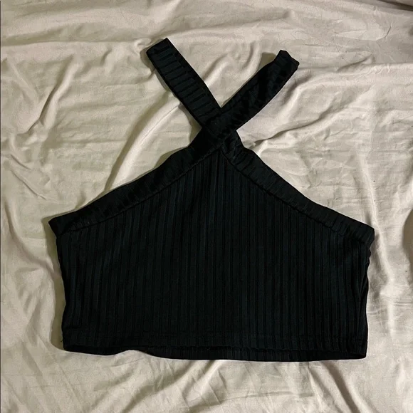 Wild Honey Red and Orange Striped Crop Top with Black Cross-Strap Top - Picture 5 of 6